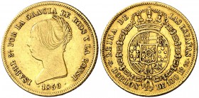 1850. Isabel II. Madrid. CL. Doblón de 100 reales. (Cal. 3). 8,19 g. Escasa. MBC+/EBC-.