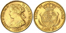 1859. Isabel II. Barcelona. 100 reales. (Cal. 12). 8,37 g. Golpecitos. EBC-.