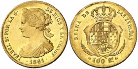 1861. Isabel II. Madrid. 100 reales. (Cal. 26). 8,39 g. Leves marquitas. Parte de brillo original. EBC-.