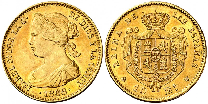 1868*1868. Isabel II. Madrid. 10 escudos. (Cal. 47). 8,35 g. EBC.