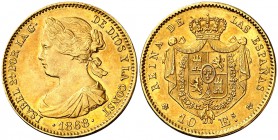 1868*1868. Isabel II. Madrid. 10 escudos. (Cal. 47). 8,35 g. EBC.
