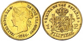 1864. Isabel II. Manila. 1 peso. (Cal. 146). 1,70 g. Rayitas. MBC-/MBC.