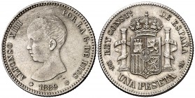1889*1889. Alfonso XIII. MPM. 1 peseta. (Cal. 37). 4,93 g. Bella. Rara y más así. EBC-.