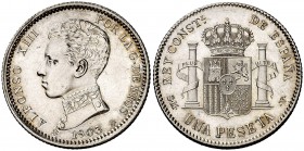 1903*1903. Alfonso XIII. SMV. 1 peseta. (Cal. 49). 5 g. Suavemente limpiada. Bella. S/C-.