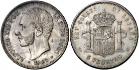 1885*1887. Alfonso XII. MSM. 5 pesetas. (Cal. 42). 24,93 g. Pátina. Buen ejemplar. MBC+.