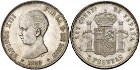 1888*1888. Alfonso XIII. MPM. 5 pesetas. (Cal. 13). 25,06 g. Atractiva. EBC-/EBC.