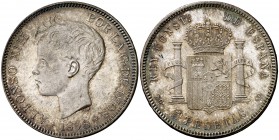 1898*1898. Alfonso XIII. SGV. 5 pesetas. (Cal. 27). 25,16 g. Marquitas. Bella. EBC+.