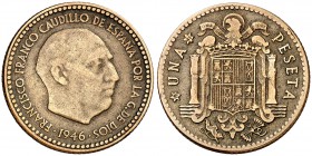 1946*1948. Estado Español. Madrid. 1 peseta. (Cal. 75). 3,26 g. Tipo "Benlliure". Muy rara y más en este estado. MBC.