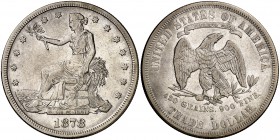 1878. Estados Unidos. S (San Francisco). 1 dólar de comercio. (Kr. 108). 26,96 g. AG. Rara. MBC.