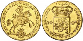 1760. Países Bajos. Holanda. 14 gulden de oro. (Fr. 253) (Kr. 97). 9,91 g. AU. Escasa. EBC-.