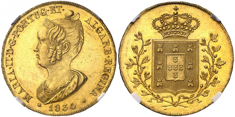 1834. Portugal. María II. Lisboa. 7500 reis (1 peça). (Fr. 141) (Gomes 19.01). A...