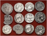 Lote de 12 denarios de diversas cecas, uno incuso. A examinar. BC-/MBC-.
