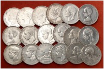 1870 a 1898. Lote de 45 monedas de 5 pesetas. A examinar. BC/MBC+.