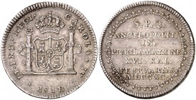 1790. Carlos IV. Puebla de los Ángeles. Medalla de Proclamación. Módulo 2 reales. (Ha. 191) (V. 156) (V.Q. 13227). 6,69 g. Golpecitos. Rara. MBC+.