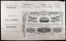 18... (1857). Banco de La Coruña. 2000 reales de vellón. (Ed. A140) (Ed. 153). (25 de noviembre). Serie E. Sin fecha, ni firmas, ni numeración. Con ma...