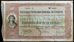 1883. Barcelona. Sociedad Catalana General de Crédito. 500 pesetas. 23 de febrero. Serie C. Esta Sociedad, fundada en febrero de 1856, lanzó estas Obl...