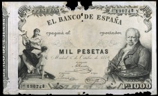 1886. 1000 pesetas. (Ed. B80). 1 de octubre, Goya. Roturas. Extraordinariamente raro. (BC).