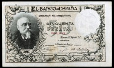 1905. 50 pesetas. (Ed. B96) (Ed. 312). 19 de marzo, Echegaray. Raro. MBC.