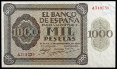 1936. Burgos. 1000 pesetas. (Ed. D24) (Ed. 423). 21 de noviembre. Serie A. Extraordinario ejemplar. Muy raro así. S/C-.