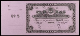 1904. Manila. Banco Español Filipino. 5 pesos. (Ed. F17m) (Ed. 17M). 1 de enero. Muestra sin firmas, sin numerar, con matriz lateral izquierda. CANCEL...