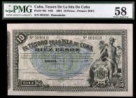 1891. El Tesoro de la Isla de Cuba. 10 pesos. (Ed. CU61) (Ed. 64). La Habana, 12 de agosto. Certificado por la PMG como 58 Choice About Unc. Leve dobl...