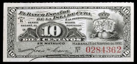 1897. Banco Español de la Isla de Cuba. 10 centavos. (Ed. CU81) (Ed. 84). 15 de febrero. 8 billetes correlativos sin cortar. Ex Colección Cervantes 08...