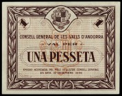 Andorra. 1 peseta. (T. 11d). Serie marrón. Raro. EBC-.