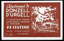 Donzell d'Urgell. 25 céntimos. (T. 1052a). Raro y más así. EBC.