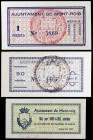 Mont-roig. 25, 50 céntimos y 1 peseta. (T. 1836, 1837a y 1838a). 3 billetes, una serie completa. Raros así. EBC/EBC+.