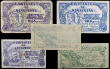 Mora d'Ebre. 25, 50 céntimos y 1 peseta (tres). (T. 1848a, 1849a y 1850 a 1852). 4 billetes, los dos de la Colectividad raros, una serie completa. BC-...