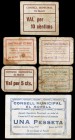 Morell, el. 5, 10, 25, 50 céntimos y 1 peseta (dos). (T. 1867, 1869 a 1871, 1873a y 1874). 6 cartones. Conjunto raro. BC-/MBC+.