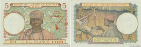 Country : FRENCH WEST AFRICA (1895-1958) 
Face Value : 5 Francs 
Date : 02 mars 1943 
Period/Province/Bank : Banque de l'Afrique Occidentale 
Catalogu...