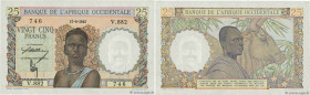Country : FRENCH WEST AFRICA (1895-1958) 
Face Value : 25 Francs 
Date : 17 août 1943 
Period/Province/Bank : Banque de l'Afrique Occidentale 
Catalog...