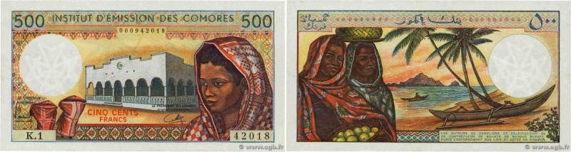 Country : COMOROS 
Face Value : 500 Francs 
Date : (1976) 
Period/Province/Bank ...