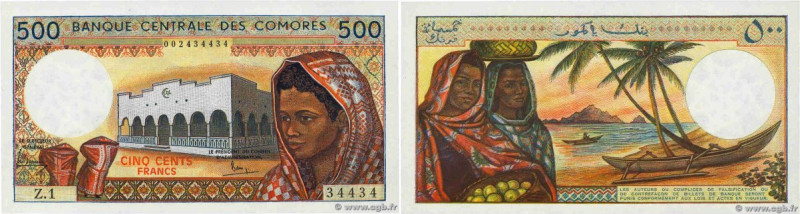 Country : COMOROS 
Face Value : 500 Francs 
Date : (1986) 
Period/Province/Bank ...