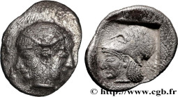 MYSIA – LAMPSAKOS / LAMPSACUS
Type : Trihemiobole 
Date : c. 480-450 AC. 
Mint name / Town : Lampsaque, Mysie 
Metal : silver 
Diameter : 12,5  mm
Ori...