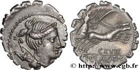 CLAUDIA
Type : Denier serratus 
Date : 79 AC. 
Mint name / Town : Rome 
Metal : silver 
Millesimal fineness : 950  ‰
Diameter : 19  mm
Orientation die...
