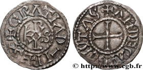 CHARLES II LE CHAUVE / THE BALD
Type : Denier 
Date : c. 864-875 
Date : n.d. 
Mint name / Town : Angers 
Metal : silver 
Diameter : 19,5  mm
Orientat...