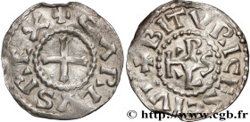 CHARLES II LE CHAUVE / THE BALD
Type : Denier 
Date : c. 840-855 
Date : n.d. 
Mint name / Town : Bourges 
Metal : silver 
Diameter : 20  mm
Orientati...