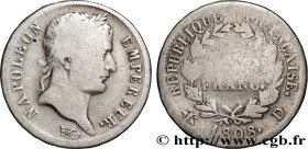 PREMIER EMPIRE / FIRST FRENCH EMPIRE
Type : 1 franc Napoléon Ier tête laurée, République française 
Date : 1808 
Mint name / Town : Lyon 
Quantity min...