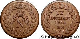 PREMIER EMPIRE / FIRST FRENCH EMPIRE
Type : Un décime à l’N couronnée 
Date : 1814 
Mint name / Town : Strasbourg 
Quantity minted : --- 
Metal : bron...
