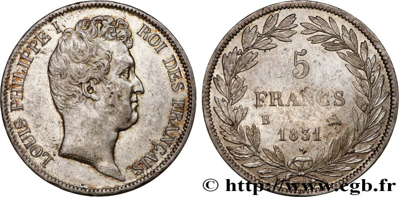 LOUIS-PHILIPPE I
Type : 5 francs type Tiolier avec le I, tranche en creux 
Date ...