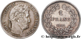 LOUIS-PHILIPPE I
Type : 1 franc Louis-Philippe, couronne de chêne 
Date : 1842 
Mint name / Town : Paris 
Quantity minted : 129715 
Metal : silver 
Mi...