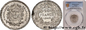 II REPUBLIC
Type : Concours de 20 francs, essai de Bovy 
Date : 1848 
Quantity minted : --- 
Metal : tin 
Diameter : 21  mm
Orientation dies : 6  h.
W...