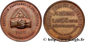 II REPUBLIC
Type : Essai du 1/2 décime, Banque du peuple 
Date : 1848 
Metal : copper 
Diameter : 27,5  mm
Orientation dies : 12  h.
Weight : 12,60  g...