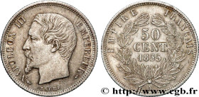 SECOND EMPIRE
Type : 50 centimes Napoléon III, tête nue 
Date : 1855 
Mint name / Town : Paris 
Quantity minted : 400107 
Metal : silver 
Millesimal f...