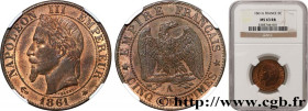 SECOND EMPIRE
Type : Cinq centimes Napoléon III, tête laurée 
Date : 1861 
Mint name / Town : Paris 
Quantity minted : 8137339 
Metal : bronze 
Diamet...
