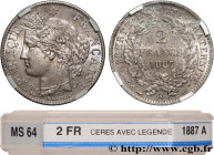 III REPUBLIC
Type : 2 francs Cérès, avec légende 
Date : 1887 
Mint name / Town : Paris 
Quantity minted : 2.342.903 
Metal : silver 
Millesimal finen...