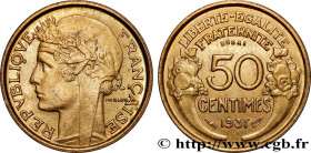 III REPUBLIC
Type : Essai de 50 centimes Morlon 
Date : 1931 
Quantity minted : --- 
Metal : bronze-aluminium 
Diameter : 18  mm
Orientation dies : 6 ...