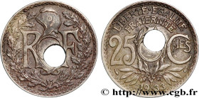 III REPUBLIC
Type : 25 centimes Lindauer, trou décentré 
Date : 1933 
Quantity minted : --- 
Metal : copper nickel 
Diameter : 24  mm
Orientation dies...